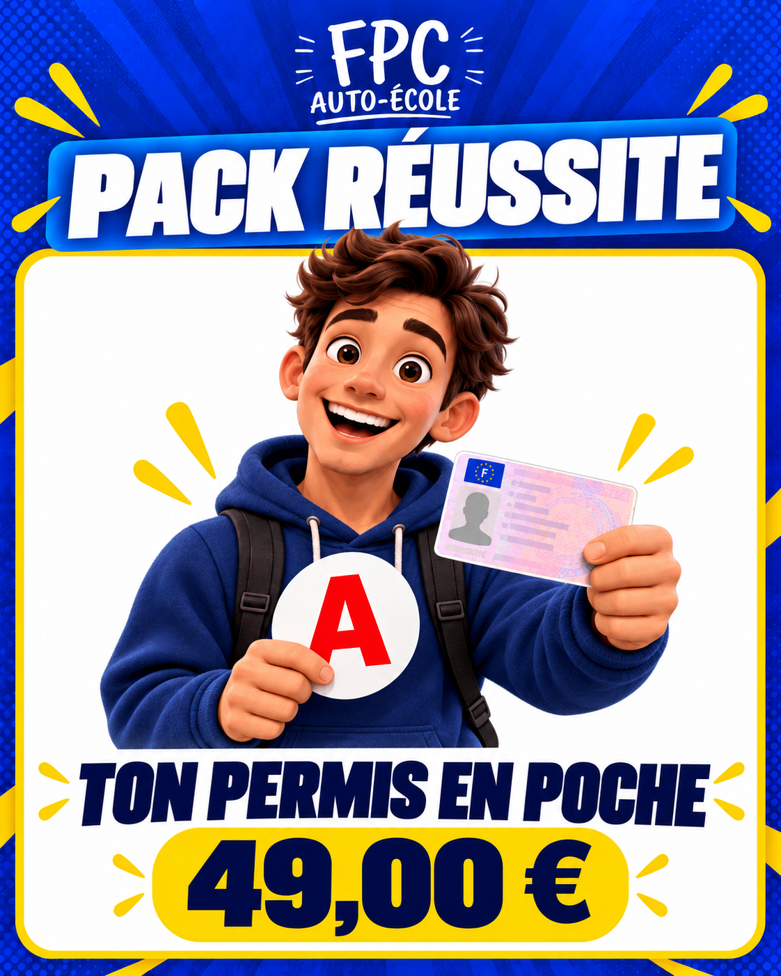 FPC Auto-École — Pack Réussite : ton permis en poche, 49 € TTC.