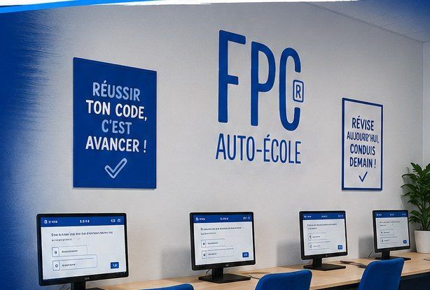 Salle de code FPC Auto-École avec postes informatiques