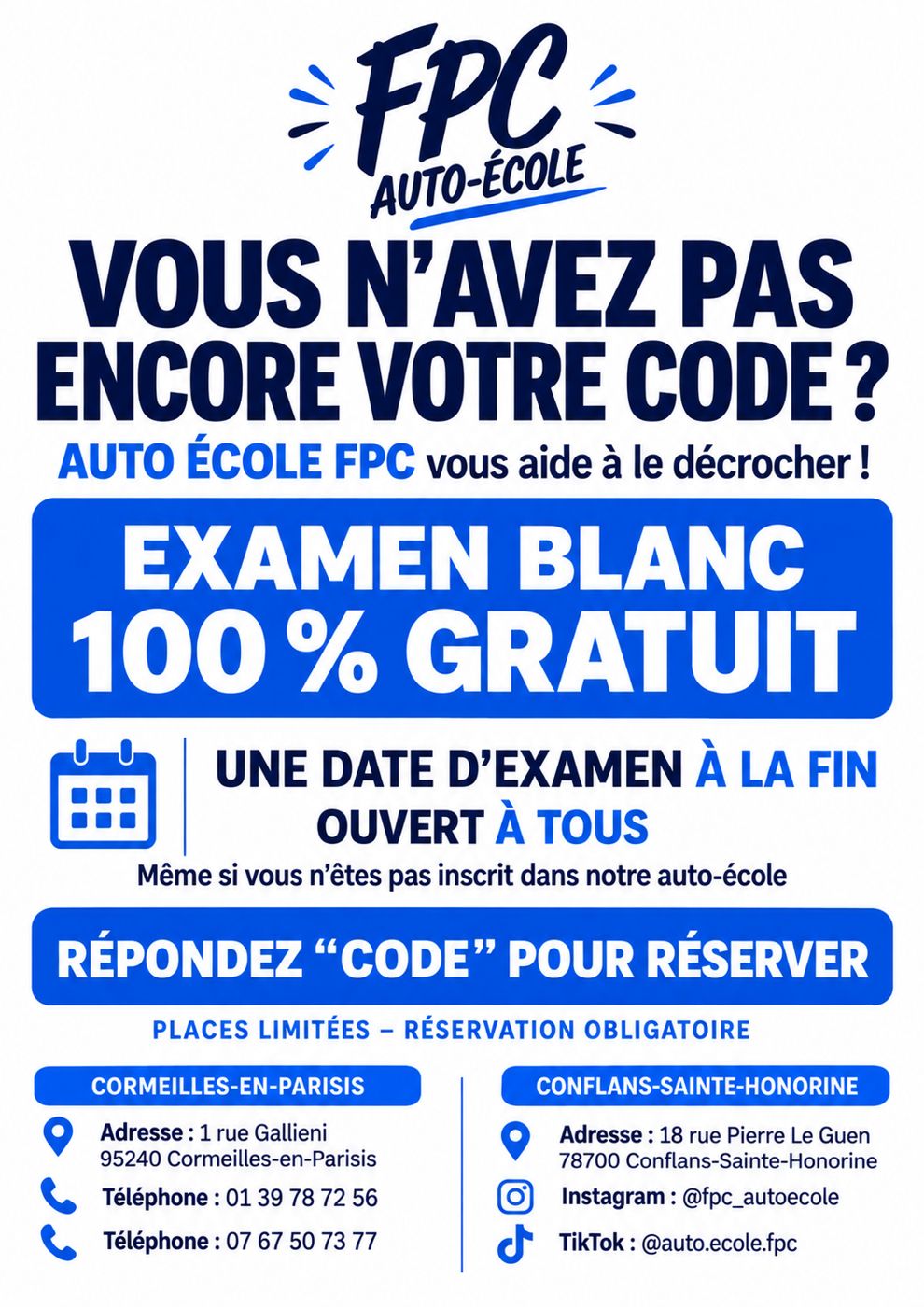 FPC Auto-École — Examen blanc gratuit pour le code de la route