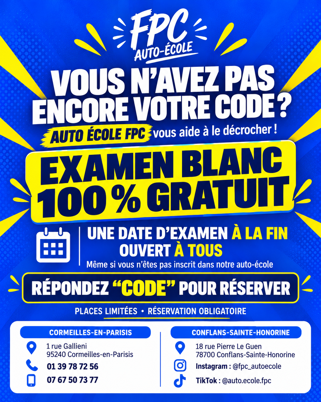FPC Auto-École — Examen blanc gratuit pour le code de la route