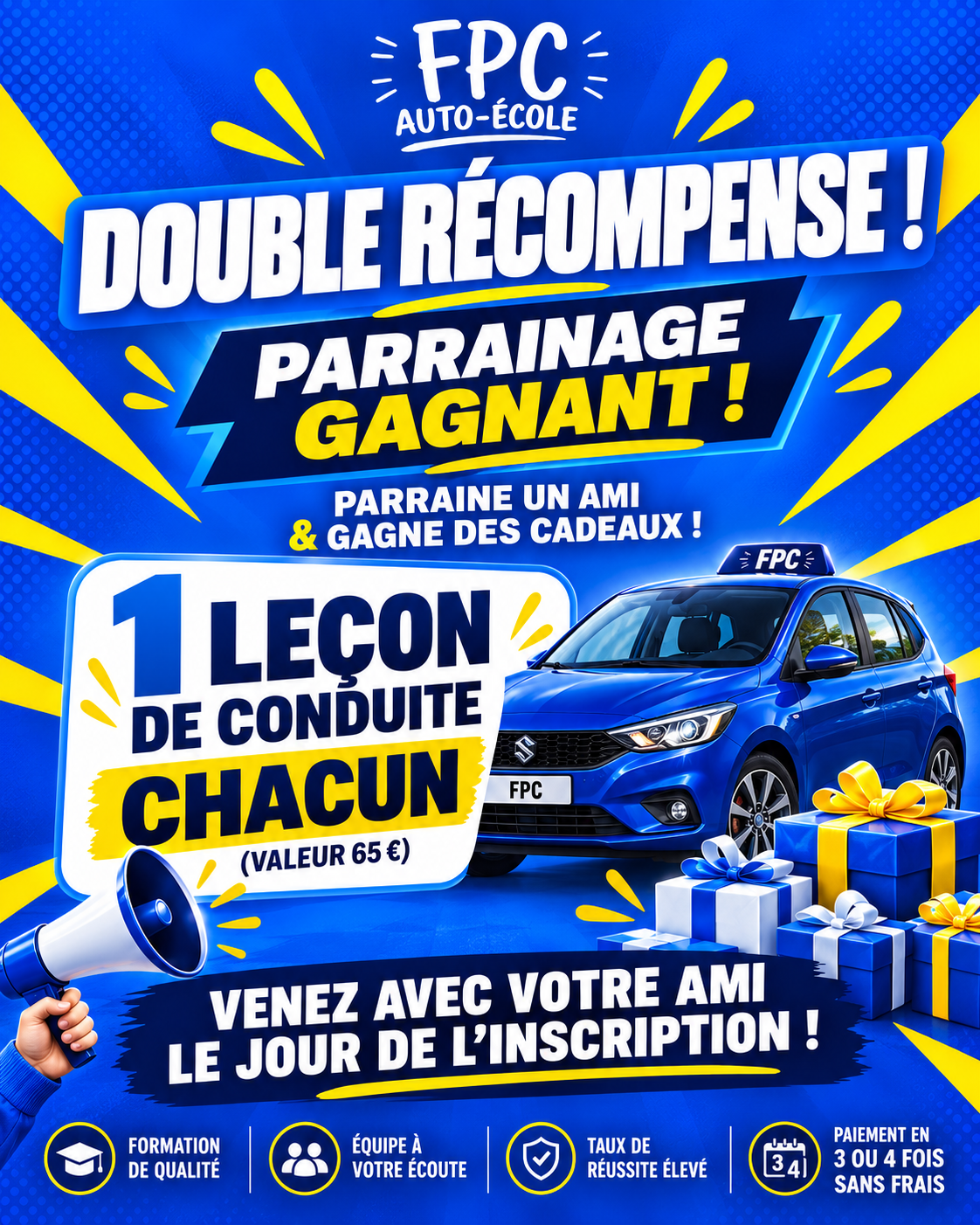 Parrainage gagnant — Une leçon de conduite chacun, valeur 65 €